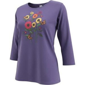 Sabaku Artwear Sunflower Butterfly Graphic Top Blue  3/4 Sleeve Cotton Shirt   l